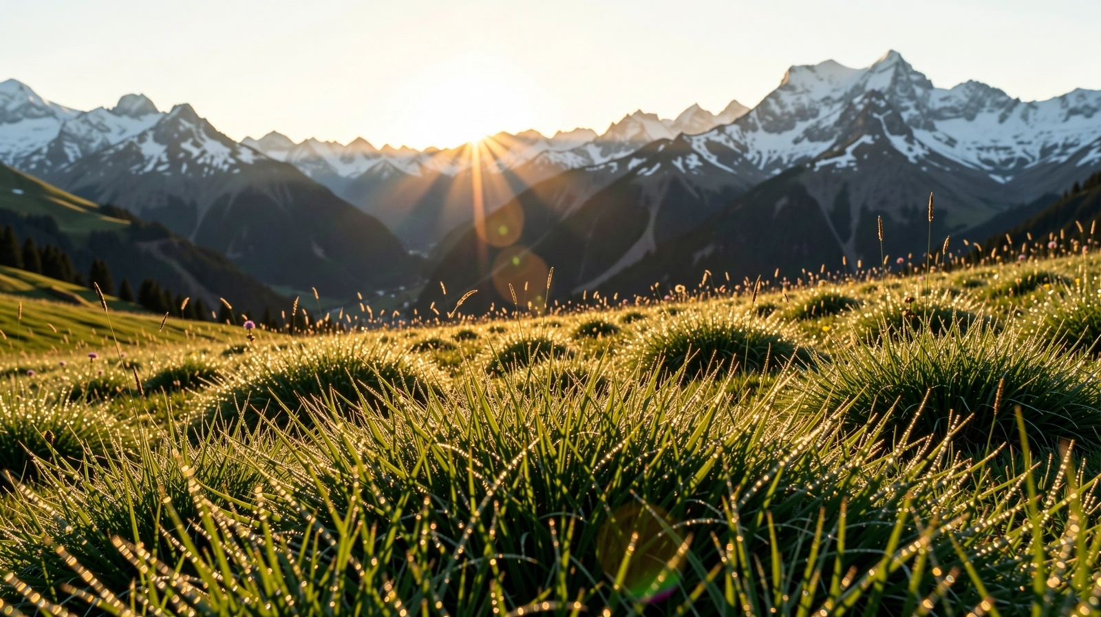 Alpine Wiese bei Sonnenaufgang